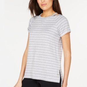 Performance Striped Cuffed High-Low Hem T-Shirt